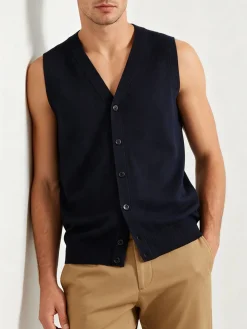 Gian Marco Venturi Gilet da uomo in maglia misto lana con bottoni - blu scuro
