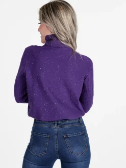 Gian Marco Venturi Maglia dolcevita da donna a trecce con micropaillettes luccicanti