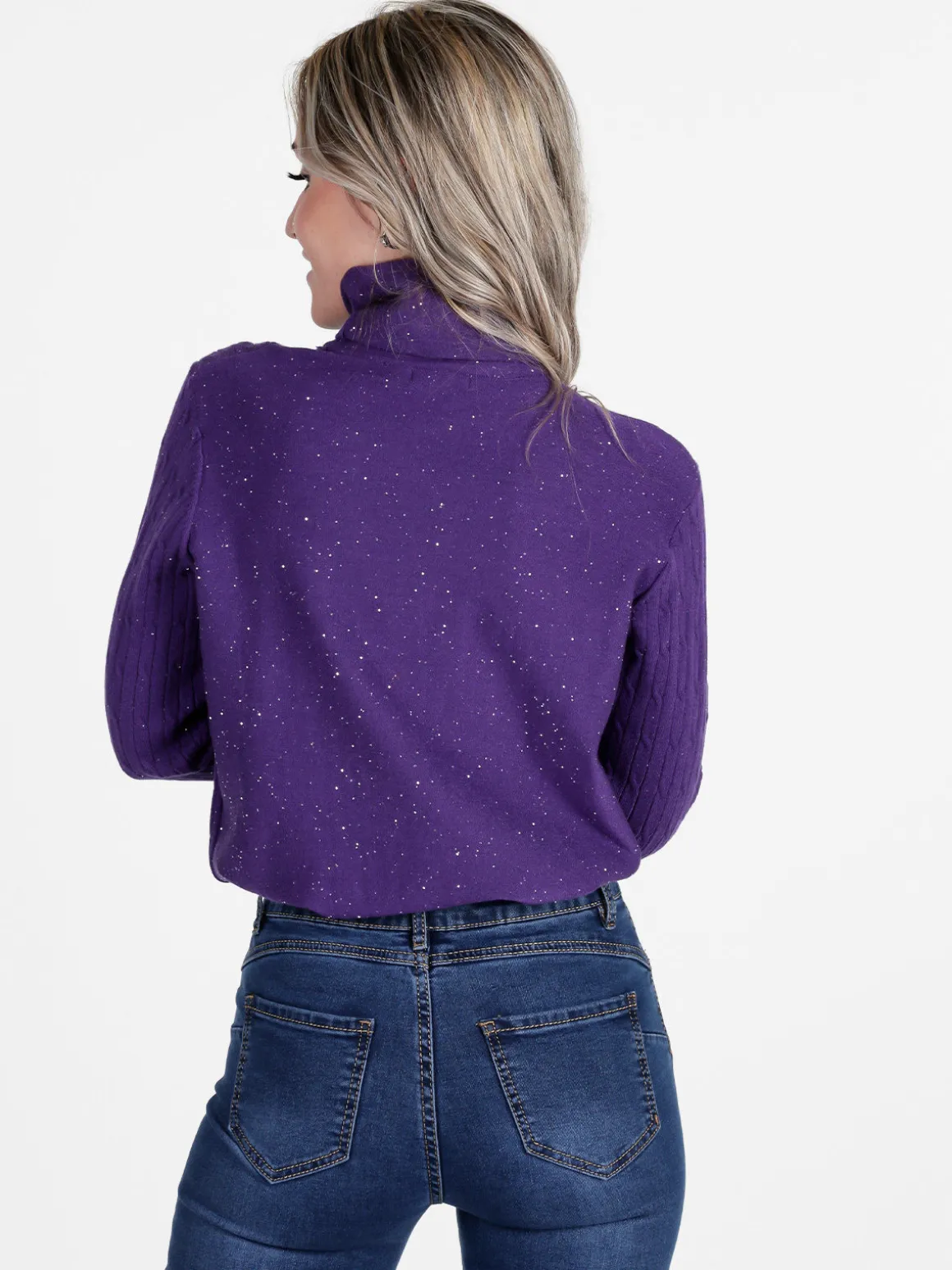Gian Marco Venturi Maglia dolcevita da donna a trecce con micropaillettes luccicanti