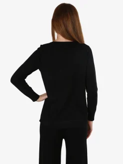 Gian Marco Venturi Maglia donna girocollo con strass e spacchi laterali - nero