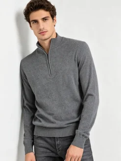 Gian Marco Venturi Maglione da uomo mezza zip in misto lana e cashmere - grigio scuro