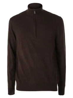 Gian Marco Venturi Maglione da uomo mezza zip in misto lana e cashmere - marrone