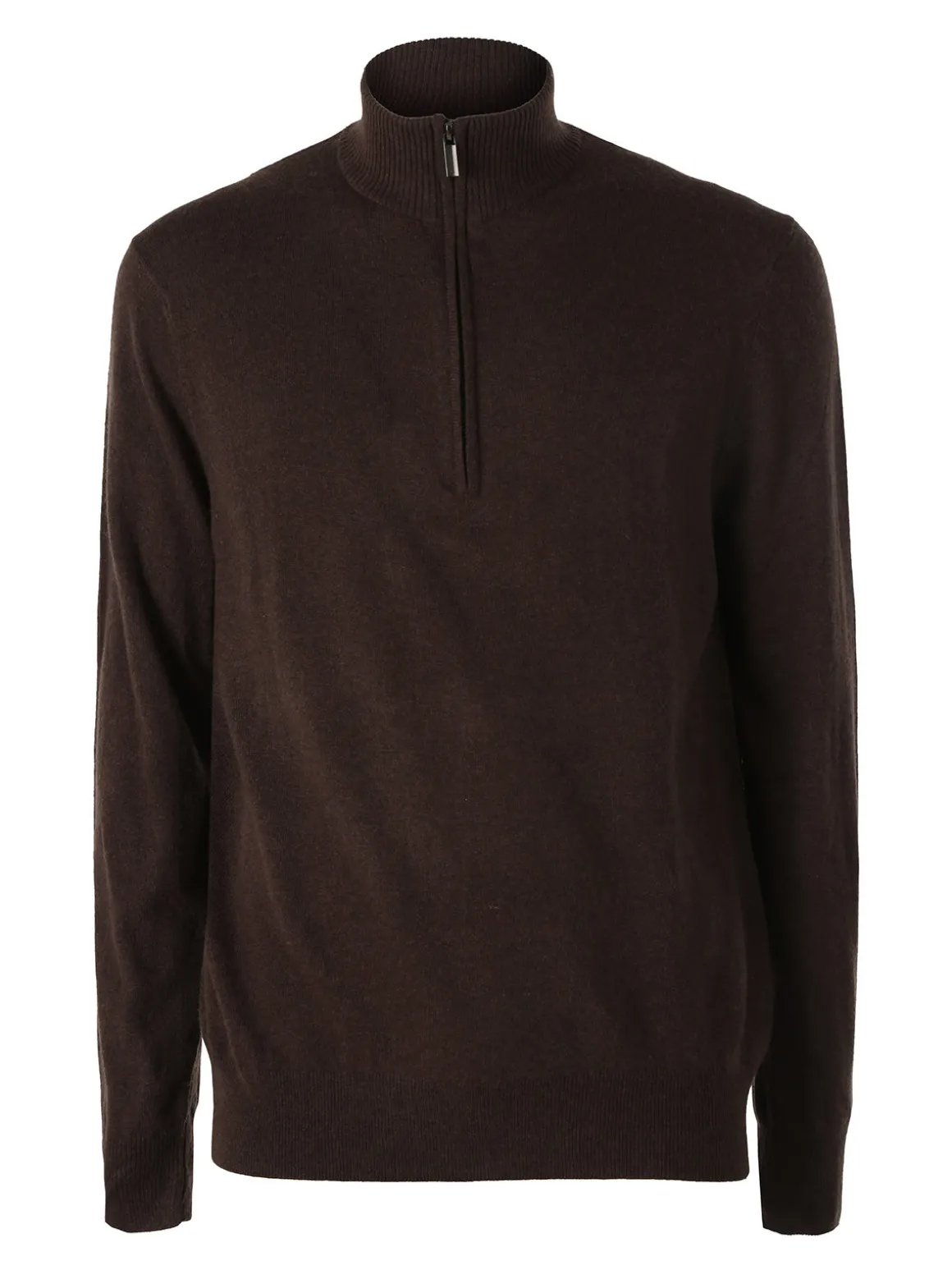 Gian Marco Venturi Maglione da uomo mezza zip in misto lana e cashmere - marrone