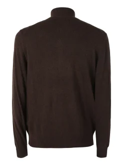 Gian Marco Venturi Maglione da uomo mezza zip in misto lana e cashmere - marrone