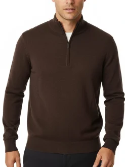 Gian Marco Venturi Maglione da uomo mezza zip in misto lana e cashmere - marrone