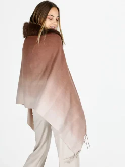 Gian Marco Venturi Mantella donna con scollo in ecopelliccia e frange - marrone