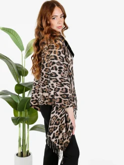 Gian Marco Venturi Mantella donna animalier con scollo in ecopelliccia