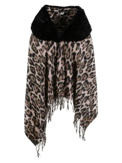Gian Marco Venturi Mantella donna animalier con scollo in ecopelliccia