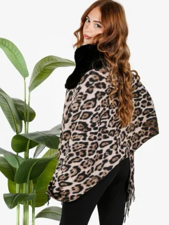 Gian Marco Venturi Mantella donna animalier con scollo in ecopelliccia