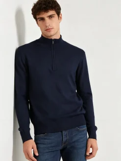 Gian Marco Venturi Pullover da uomo mezza zip misto viscosa - blu scuro