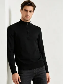 Gian Marco Venturi Pullover da uomo mezza zip misto viscosa - nero