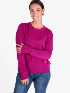 Gian Marco Venturi Pullover girocollo in maglia da donna con bottoni gioiello sui polsini