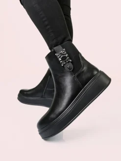 Gian Marco Venturi Stivaletti minimal da donna con platform e dettaglio gioiello - nero