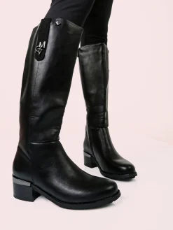 Gian Marco Venturi Stivali donna minimal in ecopelle con tacco largo - nero