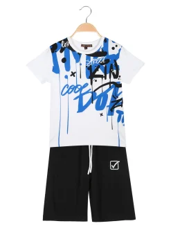 Givova Completo corto da bambino in cotone con t-shirt stampata e bermuda - bianco