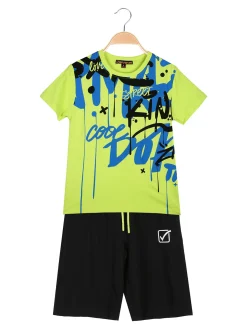 Givova Completo corto da bambino in cotone con t-shirt stampata e bermuda - mela