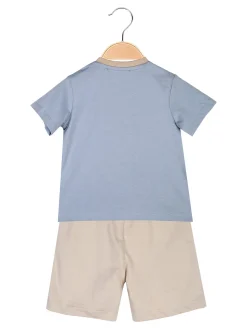 Givova Completo corto da neonato in cotone con t-shirt orsacchiotto e shorts - cielo