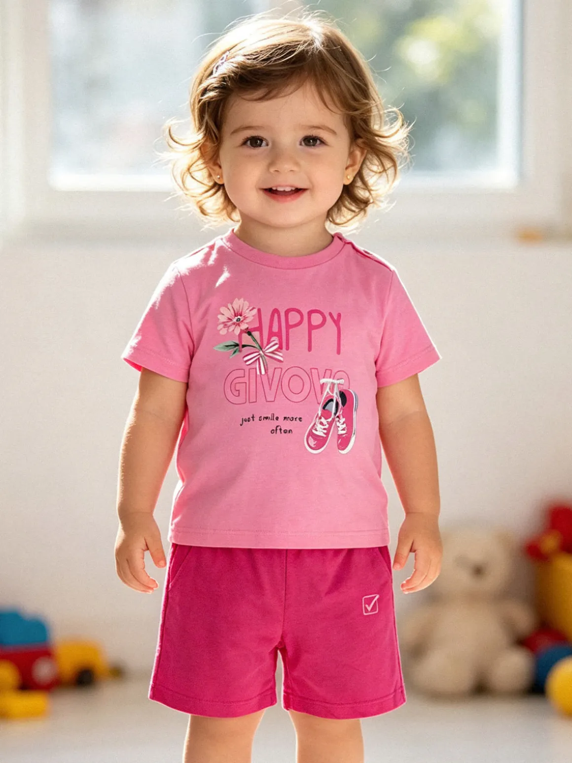 Givova Completo corto da neonata con t-shirt e shorts - rosa