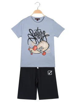 Givova Completo corto da ragazzo in cotone con t-shirt e bermuda - azzurro
