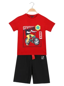 Givova Completo corto da ragazzo in cotone con t-shirt e bermuda - rosso
