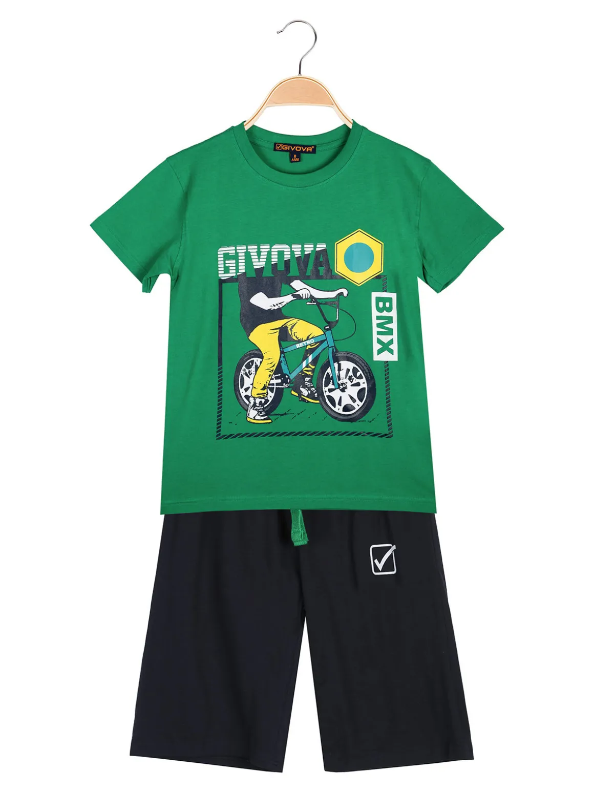 Givova Completo corto da ragazzo in cotone con t-shirt e bermuda - bianco