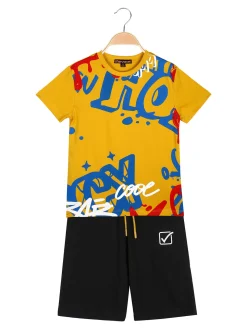 Givova Completo corto da ragazzo in cotone con t-shirt e bermuda - giallo