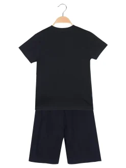 Givova Completo corto da ragazzo in cotone con t-shirt logo e bermuda - blu scuro