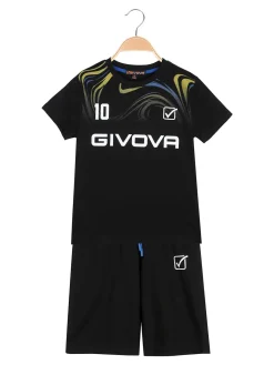 Givova Completo corto da ragazzo in cotone con t-shirt logo e bermuda - nero