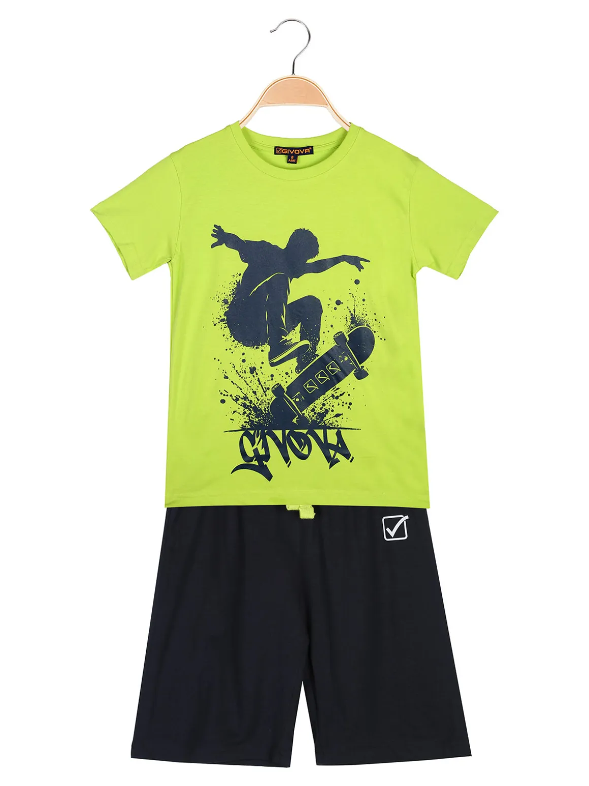 Givova Completo corto da ragazzo 2 pezzi in cotone con t-shirt e bermuda - mela