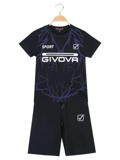 Givova Completo corto da ragazzo in cotone 2 pezzi con logo - blu scuro