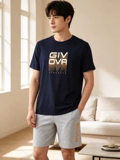 Givova Completo corto da uomo in cotone con logo - blu scuro