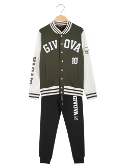 Givova Completo felpa college da bambino 2 pezzi con bottoni - militare