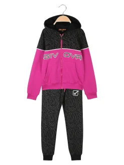 Givova Completo tuta da bambina con cappuccio e zip - fucsia