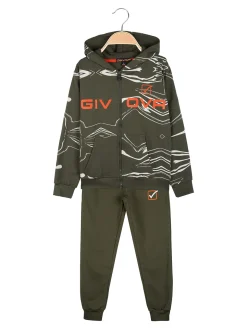 Givova Completo tuta 2 pezzi da ragazzo con cappuccio e zip - militare