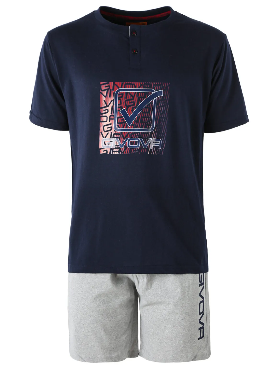 Givova Pigiama corto da uomo in misto cotone con logo - blu scuro