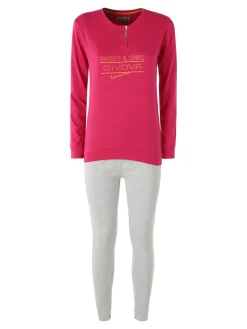 Givova Pigiama lungo da donna in misto cotone jersey - fucsia