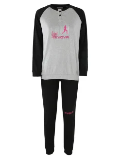 Givova Pigiama lungo da donna in cotone interlock con stampa - grigio