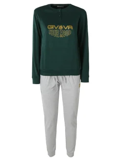 Givova Pigiama lungo da donna in cotone interlock con stampa - verde