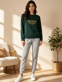 Givova Pigiama lungo da donna in cotone interlock con stampa - verde