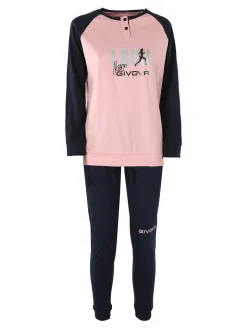 Givova Pigiama lungo da donna in cotone interlock con stampa - rosa
