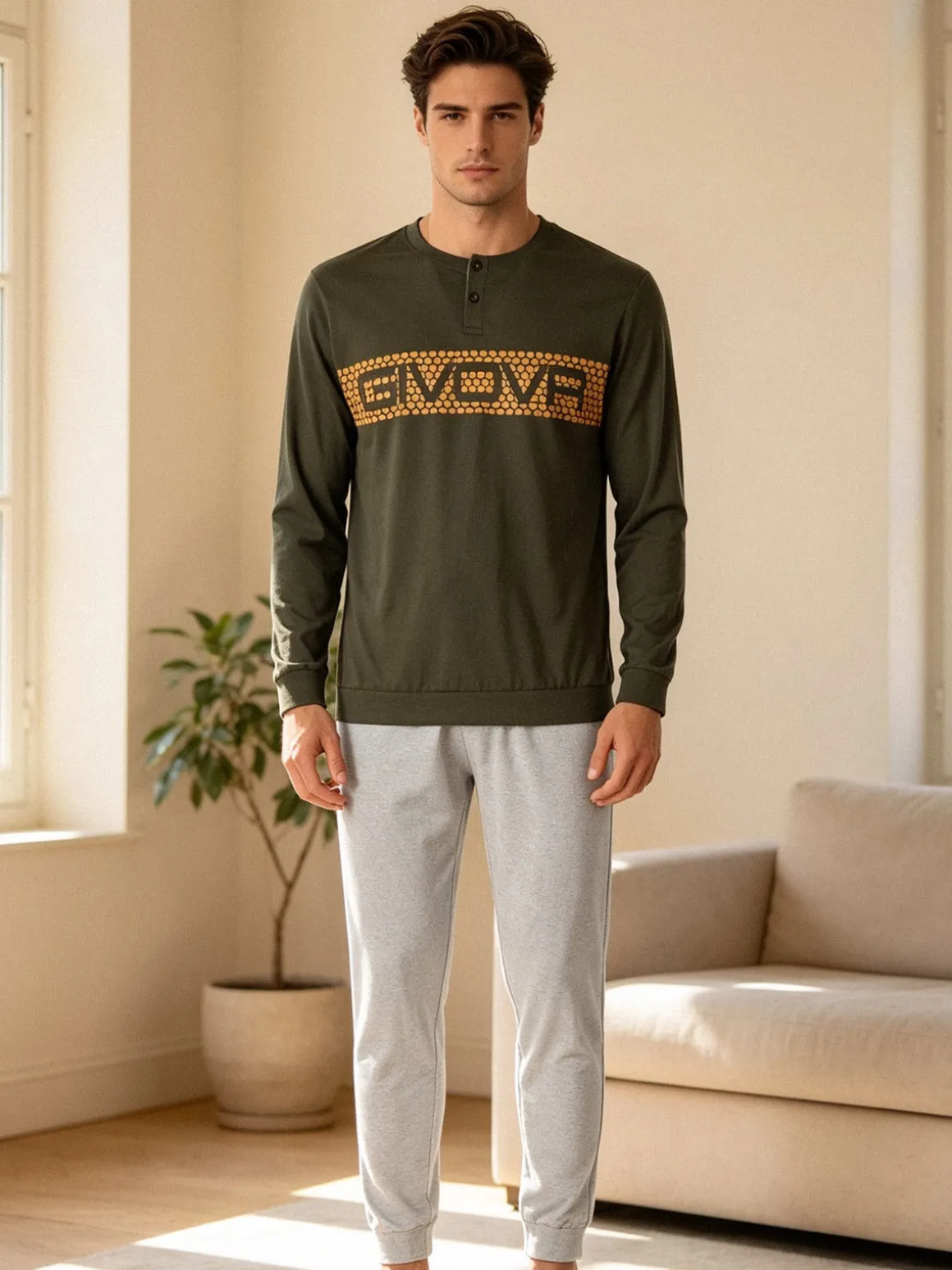 Givova Pigiama lungo da uomo in misto cotone - militare