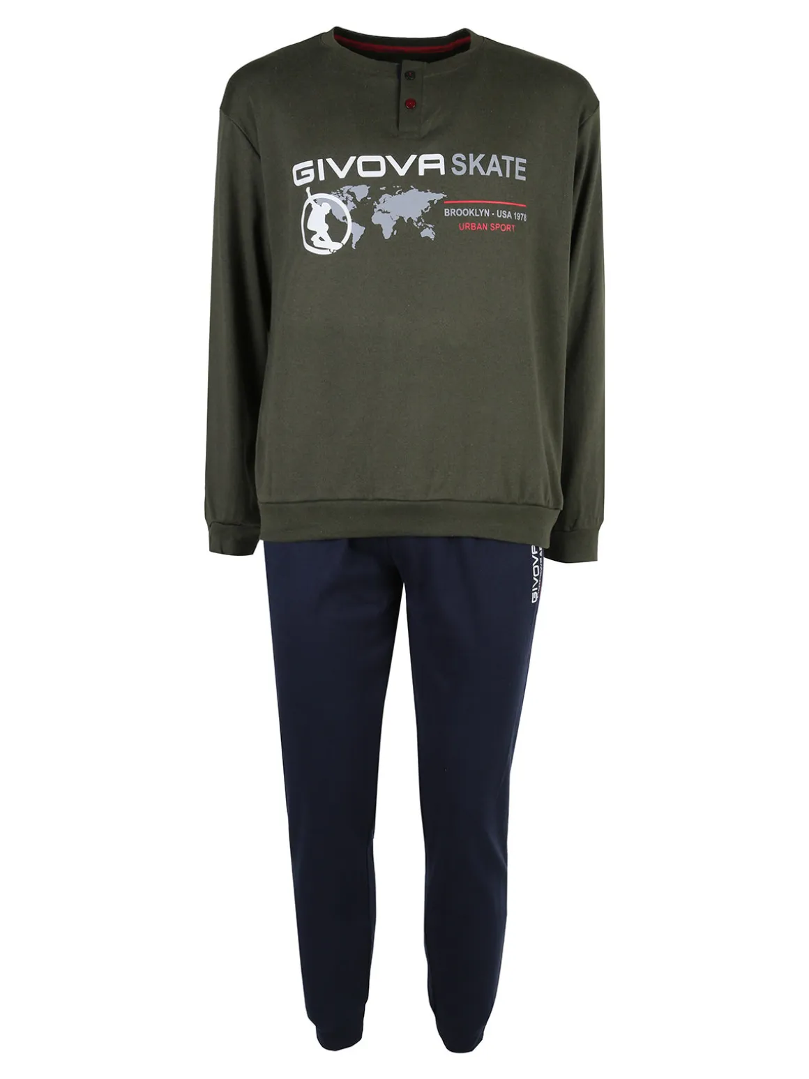 Givova Pigiama lungo da uomo in misto cotone interlock - militare