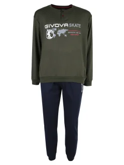 Givova Pigiama lungo da uomo in misto cotone interlock - militare