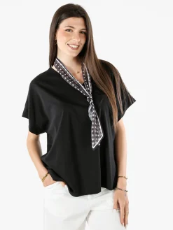 Glad Origin Maxi blusa donna a maniche corte con scollo a V - nero