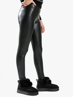 Gladys Leggings donna in ecopelle con interno in micropile - nero