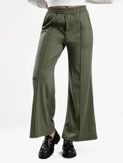 Gladys Pantaloni donna a gamba larga con interno in pile - oliva