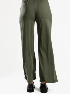 Gladys Pantaloni donna a gamba larga con interno in pile - oliva