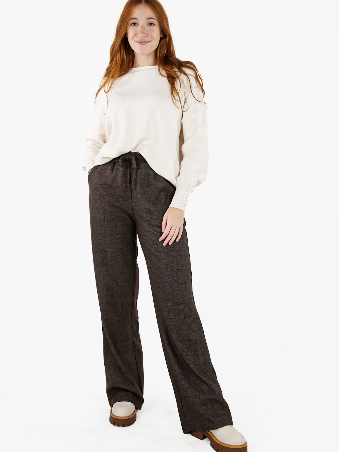 Gladys Pantaloni donna a gamba larga con interno in pile - marrone