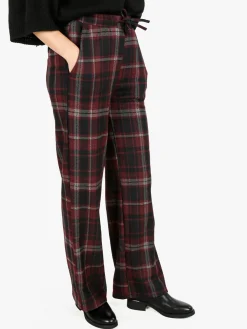 Gladys Pantaloni donna a quadri con gamba larga e interno in pile - bordeaux