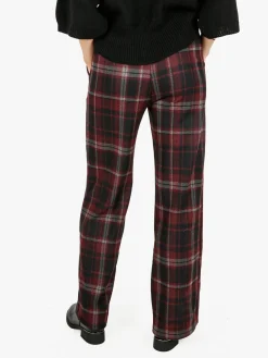 Gladys Pantaloni donna a quadri con gamba larga e interno in pile - bordeaux